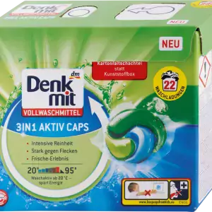 Denk mit 3in1 kapsulės baltiems skalbiniams, 22 vnt.