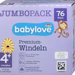 BABYLOVE sauskelnės 4+ dydis (9-15 kg) – 76 vnt