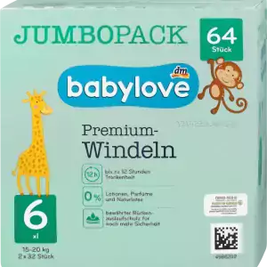 BABYLOVE sauskelnės 6 dydis (15-20 kg) – 64 vnt (32vnt*2)
