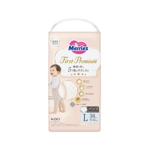 MERRIES First Premium japoniškos sauskelnės-kelnaitės, L, 9-14 kg, 36 vnt.