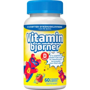 Vitamino D kramtomi meškiukai braškių skonio, 60 vnt.